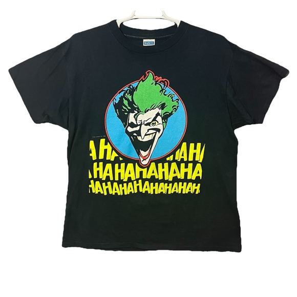 Vintage Joker Batman 1989 T-shirt DC Comics Movie 80s Size XL Black Short Sleeve - Picture 1 of 6